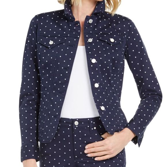 Charter Club Womens Petite Printed Denim Jacket,Blue,P/M - Picture 2 of 3